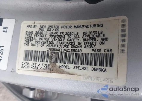 2010 Toyota Corolla Le z USA, uszkodzony, nr VIN 1NXBU4EE3AZ168049